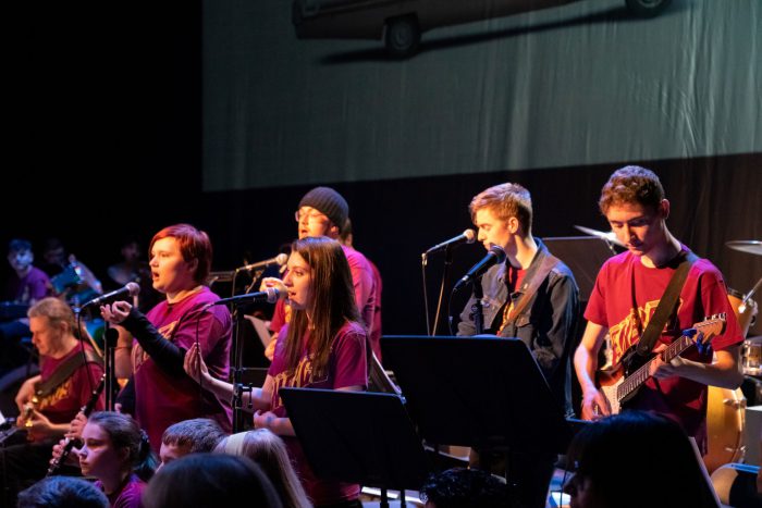 Derby College music students perform with a variety of instruments at the concert